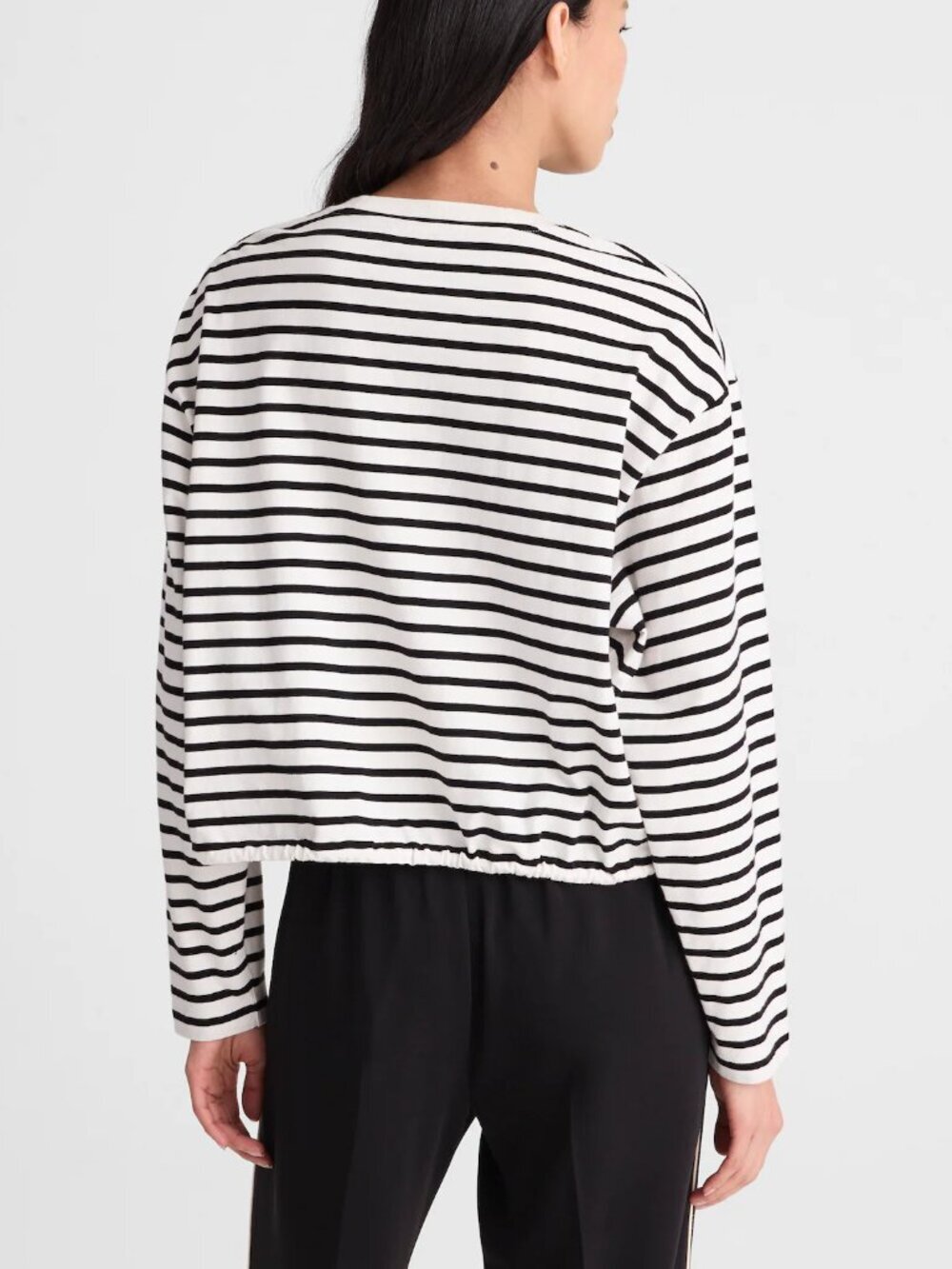 Madewell Perfect Boxy Tie Waist Drawstring Jersey Tee White Black Stripes M NWT - Picture 3 of 8